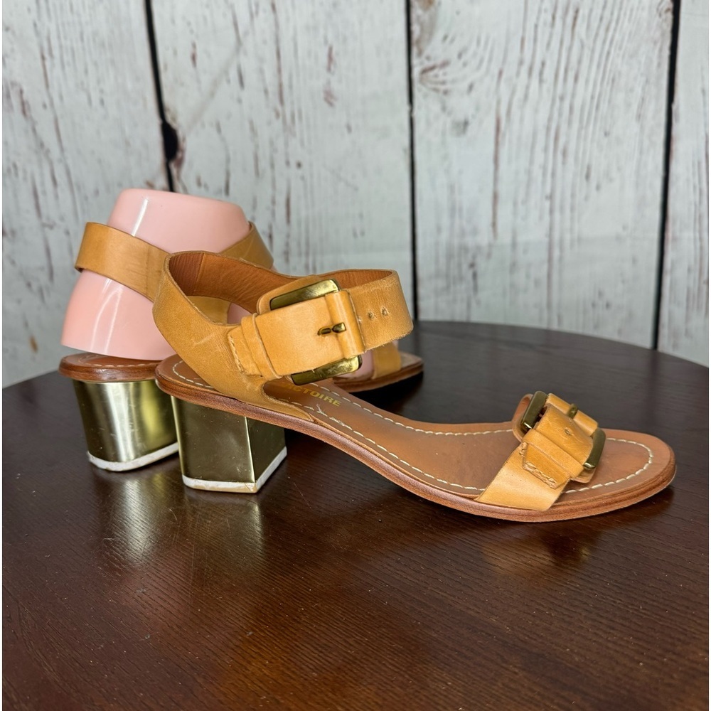 Pour La VICTOIRE women’s buckled ankle wrap cognac leather sandals 2.5 Heels 7